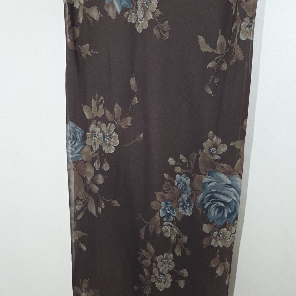 Vtg 90s Y2K Brown Blue Floral Cowl Midi Dress Asymmetrical 10P Fairy Grunge Boho - Picture 3 of 9